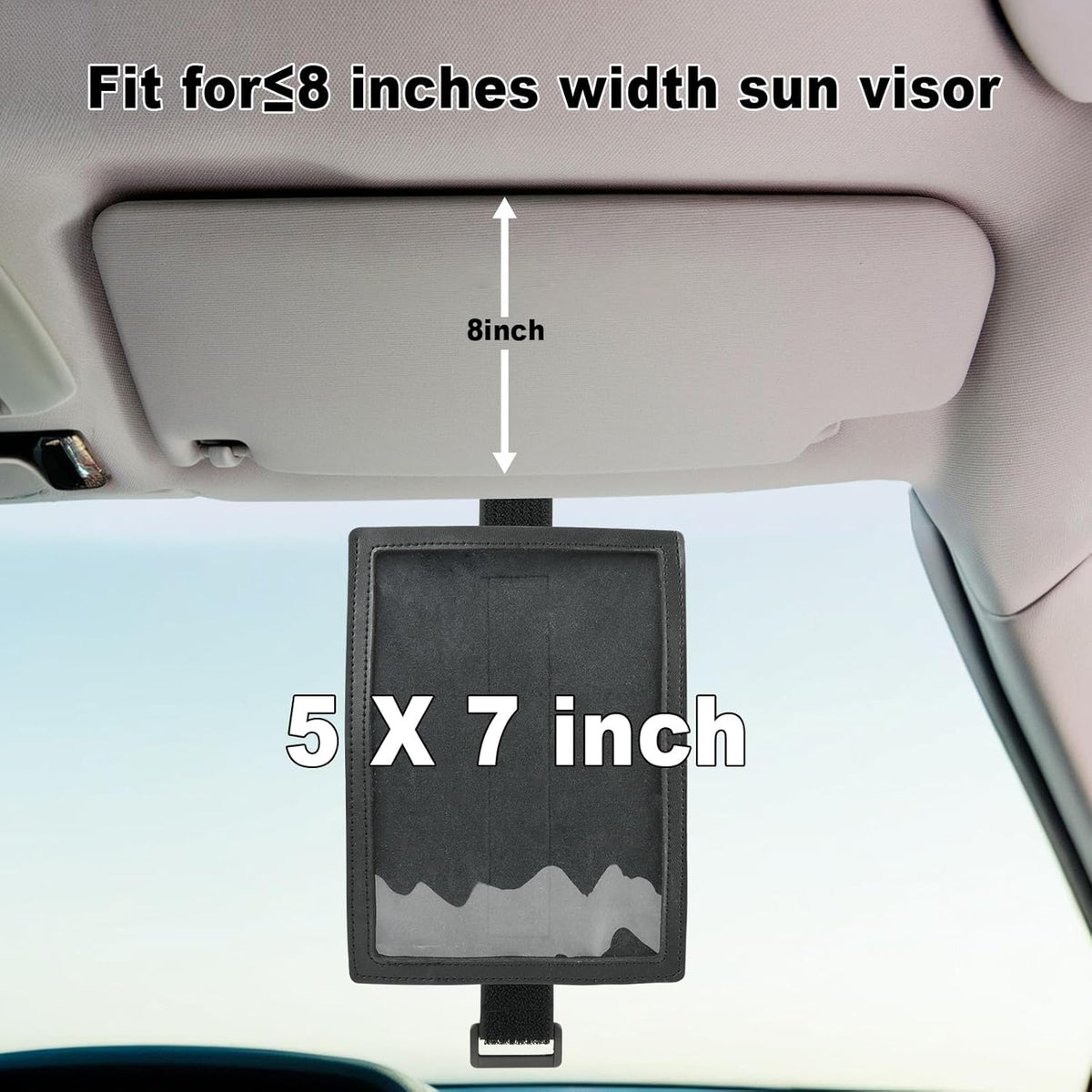 Registration Insurance Card Document Holder for Visor, Carrying Case for Registration and Insurance, Adjustable Visor Bag Drivers License Holder for Photo, Fit Most Car, SUV and Truck (Horizontally)