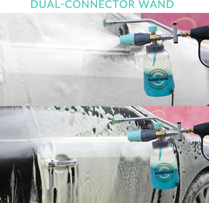 Sooprinse Short Pressure Washer Gun With Foam Cannon, High Pressure Snow Foam Lance, 1/4 Inch Quick Connector, Power Washer Blaster, Car Wash Mitt, 3000 PSI, 1 Liter
