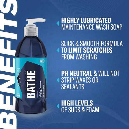 Gyeon Bathe Ceramic‑Coating Safe Car Wash Shampoo Highly Lubricated Foam Wash Soap for Paint Sealant and Coating Maintenance Professional Scratch Reduction Shine Enhancement