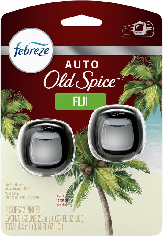 Febreze Odour-Fighting Auto Air Freshener, Car Vent Clip, Old Spice, 4ct