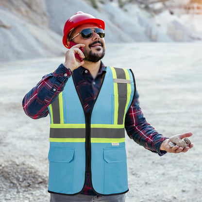 High Visibility Reflective Safety Vest with Zipper and Pockets Orange,M
