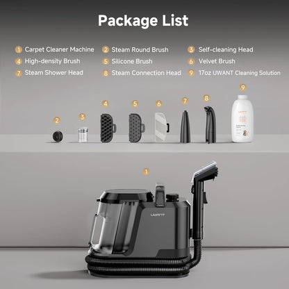 Uwant Carpet Cleaner Machine with Steam&Hot&Cold Water System 18Kpa Powerful Suction Upholstery Cleaner Machine with Textile Cleaner for Pets, Carpet Steam Cleaner with Specialty Tools for Cars