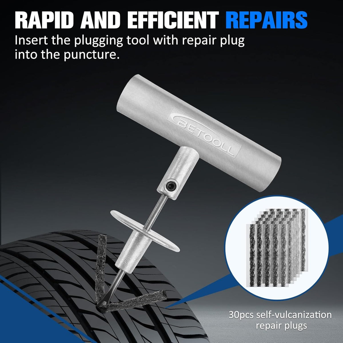 BETOOLL Tire Repair Kit, 24 Pcs Professional Heavy Duty Universal Emergency Flat Tire Repair Kit to Fix Punctures, for car Motorcycle, Truck, Golf Cart, ATV, Tractor, ARB, RV, SUV, Trailer etc.