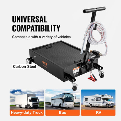 VEVOR Low Profile Oil Drain Pan, 17 Gal Capacity, Rolling Oil Drain Pan with 110V High-Flow Electric Pump, 7.2 ft Hose & T Folding Handle, Leak-proof & Corrosion-resistant, Fit for Trucks, ATVs, Black