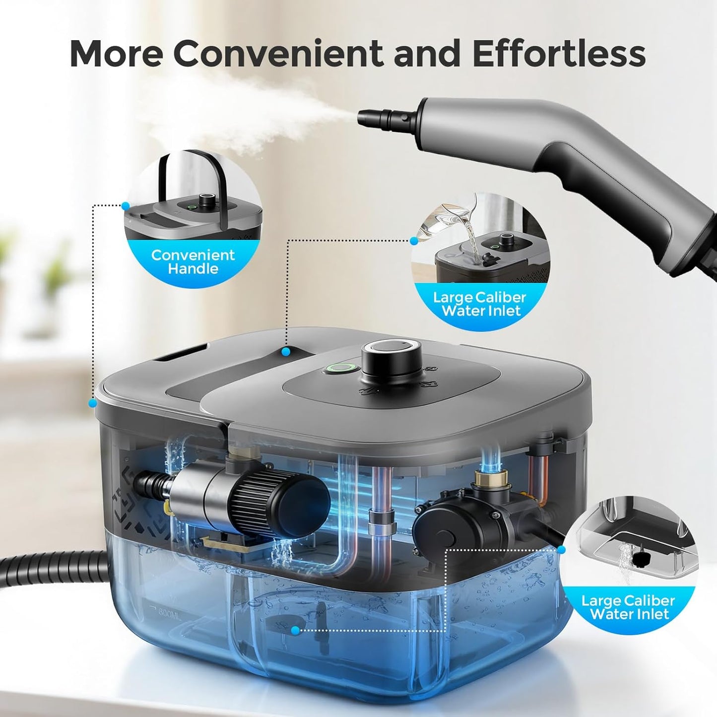 Steam Cleaner, Portable Steam Cleaner for Home with 1800W High Pressure, 15s Heat-Up,1600ML Large Tank, Handheld Steam Cleaner for Cleaning Upholstery, Tile, Car, Bathroom, Grout, Floor (Black)