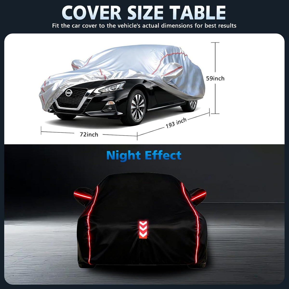 Car Cover for Sedan, Waterproof All Weather Heavy Duty, 360° Underbody Wrap Windproof Design, Quick Install Outdoor Vehicle Cover, Fits 186-193 in