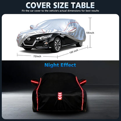 Car Cover for Sedan, Waterproof All Weather Heavy Duty, 360° Underbody Wrap Windproof Design, Quick Install Outdoor Vehicle Cover, Fits 186-193 in
