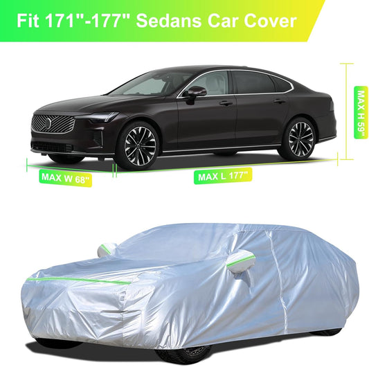 Sedan Car Cover (186-193 inches) - Universal Fit, Waterproof, Dupont Oxford, All Weather, Hail Protector, Sun Protection, Door Zipper