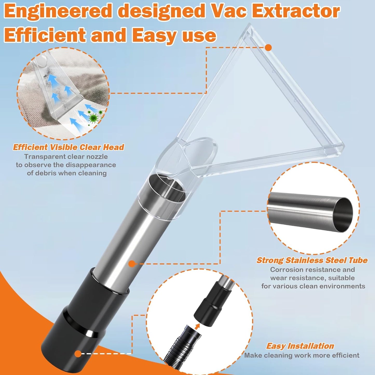Shop Vac Extractor Attachment Kit for Wet/Dry Vacuum, Universal Hose Adapter for Carpet Upholstery Cleaning & Auto Detailing