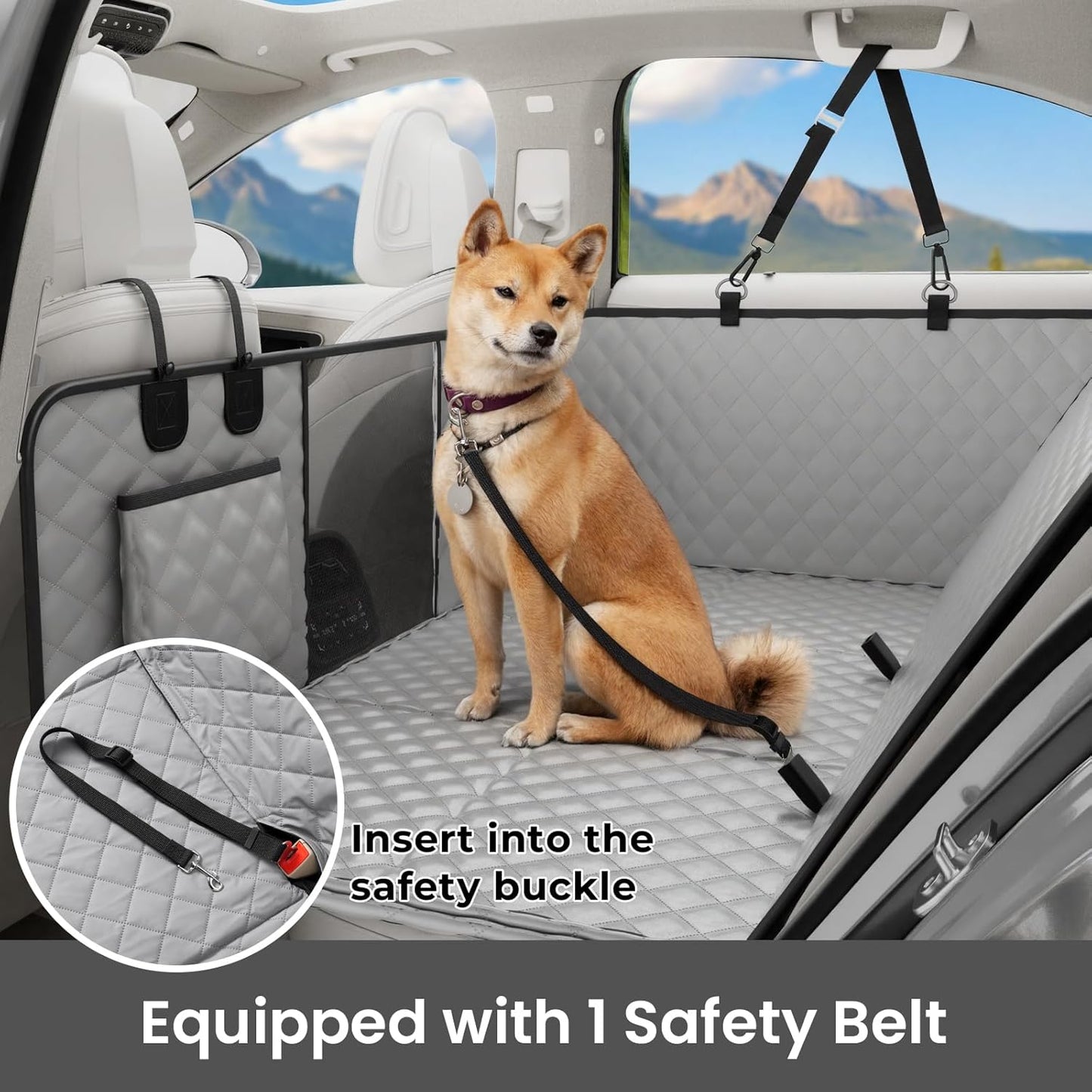 Dog Car Seat Cover for Back Seat, Waterproof Leather Fabric Back Seat Extender for dogs 52.4 * 24.4in, Foldable in The Car, Hard PVC Panels Bottom Support to 330 lbs, for Cars/Mid-Size SUV/Small Truck