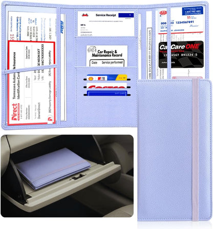 LINTRU Car Registration and Insurance Holder Trifold, Oversized Fit with Reinforced Construction, Matte PU Leather Vehicle Glove Box Organizer for Documents, Car Accessories for Men and Women