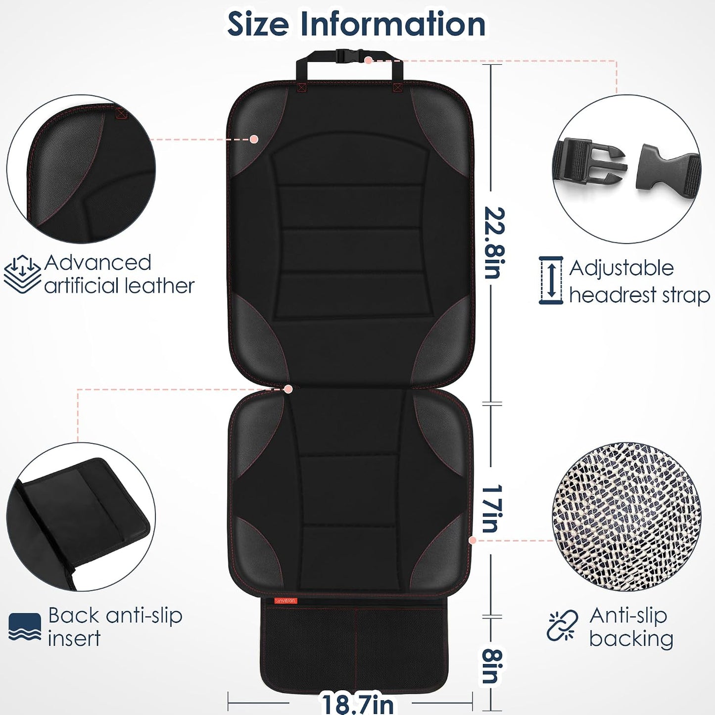 Sinvitron Car Seat Protector for Child Car Seat - Waterproof Non-Slip Leather Mat with 2 Mesh Pockets, Universal Seat Cover for Baby, Pets & Vehicles(2-Pack,Black)