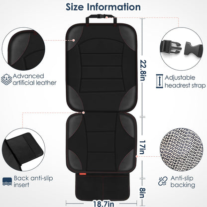 Sinvitron Car Seat Protector for Child Car Seat - Waterproof Non-Slip Leather Mat with 2 Mesh Pockets, Universal Seat Cover for Baby, Pets & Vehicles(2-Pack,Black)