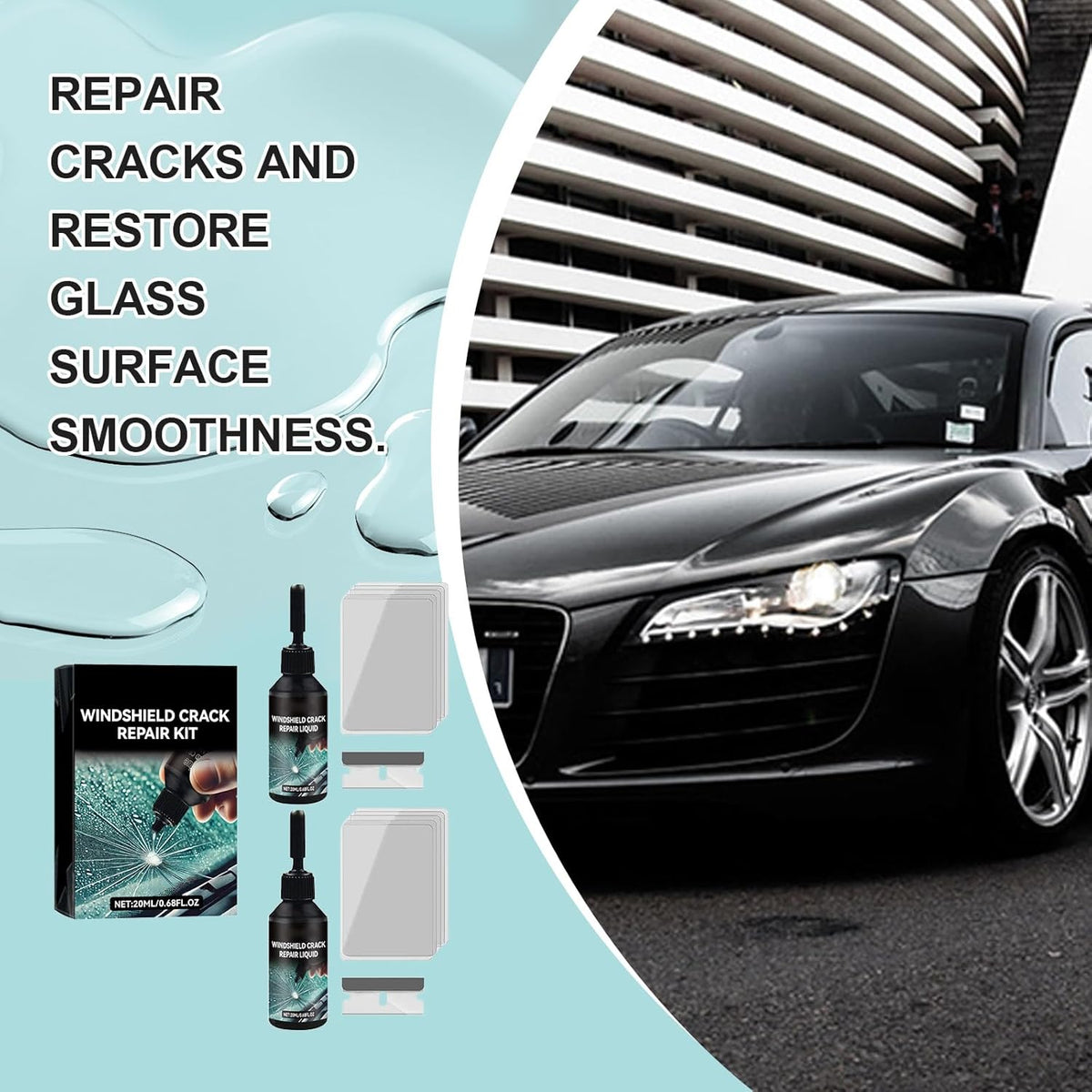 Cracked Windshield Repair Kit for Car Cracks, Fast and Convenient (2PCS) | Emergency Repair for Star, Linear Cracks & Chips,Portable Emergency Glass Repair Set for Car and Home Use