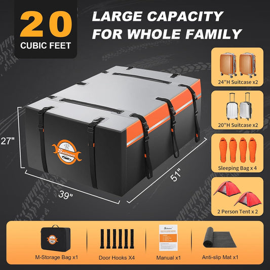 Sailnovo Rooftop Cargo Carrier Bag 21 Cubic, 1000D PVC Waterproof Vehicle Soft-Shell Carrier for Cars with/Without Roof Rack, Car Roof Storage Includes Anti-Slip Mat,10 Reinforced Straps, 6 Door Hooks