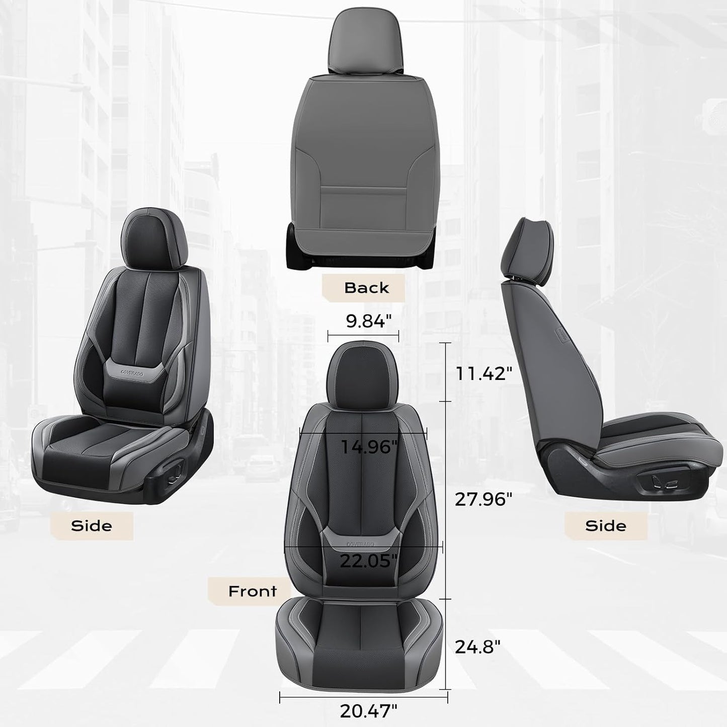 Coverado Seat Covers Full Set, Black Seat Covers for Cars 5 Seats, Car Seat Protector, Waterproof Nappa Leather Car Seat Cushion, Front and Rear Car Seat Cover Fit for Most Sedans SUV Pick-up Truck - Colors A