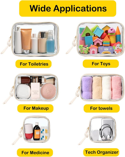 3Pcs Travel Clear Makeup Bag Set for Women, Transparent Toiletry Bag with Zipper Portable Makeup Pouch Organizer Waterproof Small Cosmetic Bag Compact Car Bag Organizer Car Accessories (White Set)