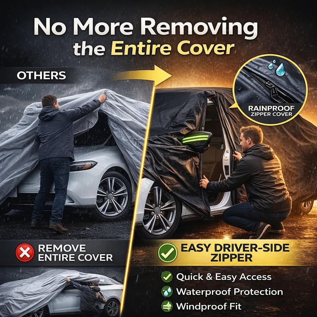 Car Cover Waterproof All Weather for Automobiles, Outdoor Full Exterior Covers for Sedan Black(Suggest Car Length from 194"-208")