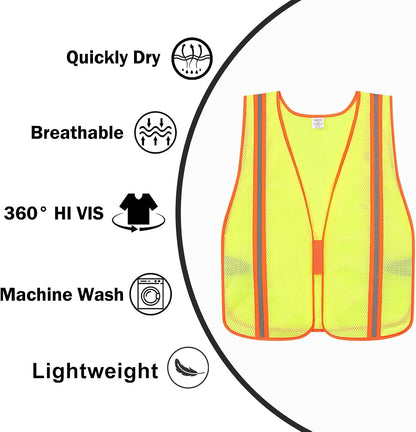 High Visibility Reflective Safety Vest for Men Women Class 2 Hi Vis Mesh Fabric Safety Work Jacket with Elastic Band