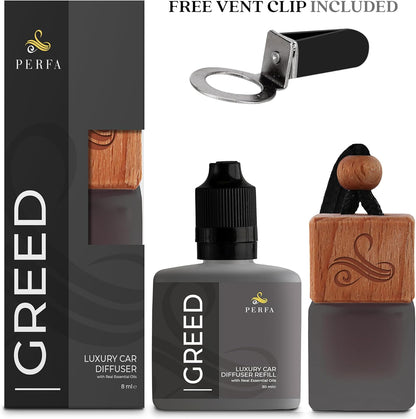 Greed Car Air Freshener for Men | Perfume Inspired Fragrances | Strong Car Freshener with Odour Eliminator Technology | Air Freshener | Long Lasting Automotive Freshener by Perfa