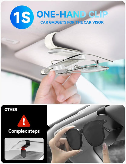 JOYROOM 2026 Unrivaled Stability Sunglass Holder for Car Visor, Magnetic Leather Sunglasses Holder Clip, One Hand Operation Car Glasses Holder, Universal Visor Clips for Cars Accessories, Black
