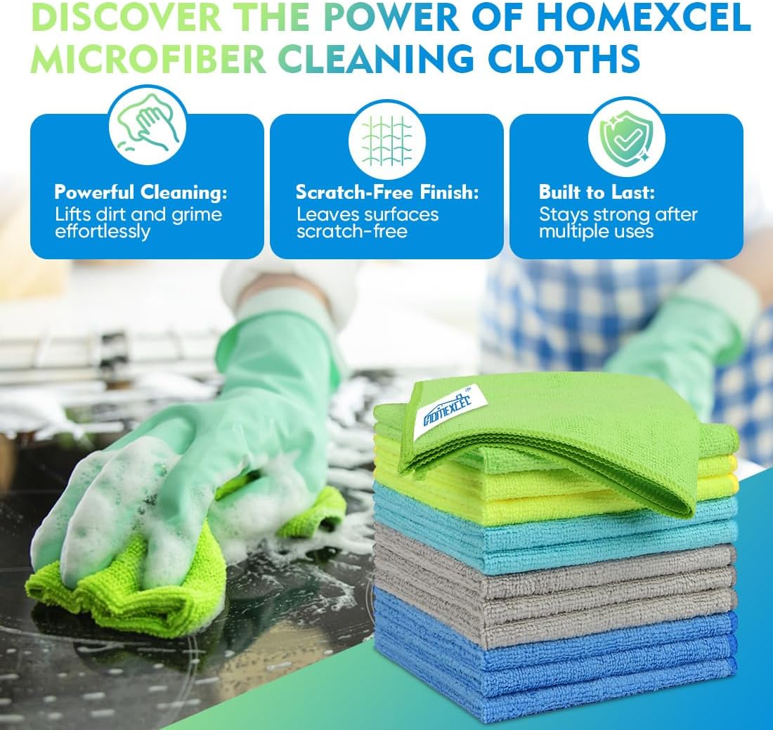 HOMEXCEL Microfiber Cleaning Cloth 12 Pack, 12.5 x 12.5 inch Microfiber Towels for Cars, Ultra Absorbent Washing Cloth, Lint Free Streak Free Cleaning Rags for Car, Kitchen, and Window (Grey)