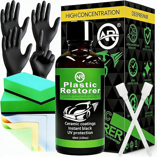Plastic Restorer for Cars, 60ML Black Trim Restorer, Back to Black Plastic Restorer, High Concentration Ceramic Crystal Hydrophobic Coating Lasting Shine Up to 12 Months+ & UV Protection & Deep Repair