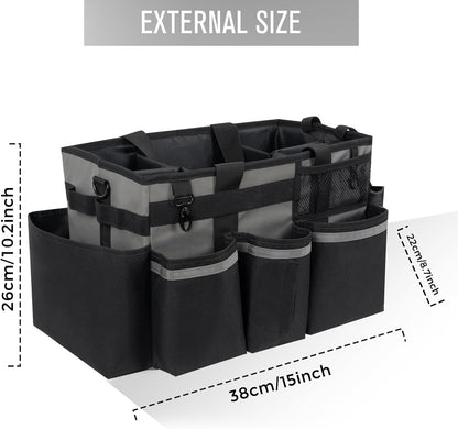 SCAVATA Wearable Cleaning Caddy Organizer with Handle & Shoulder Straps for Housekeepers, Under Sink & Car Cleaning Tool Organizer Bag with 4 Foldable Dividers (Green)
