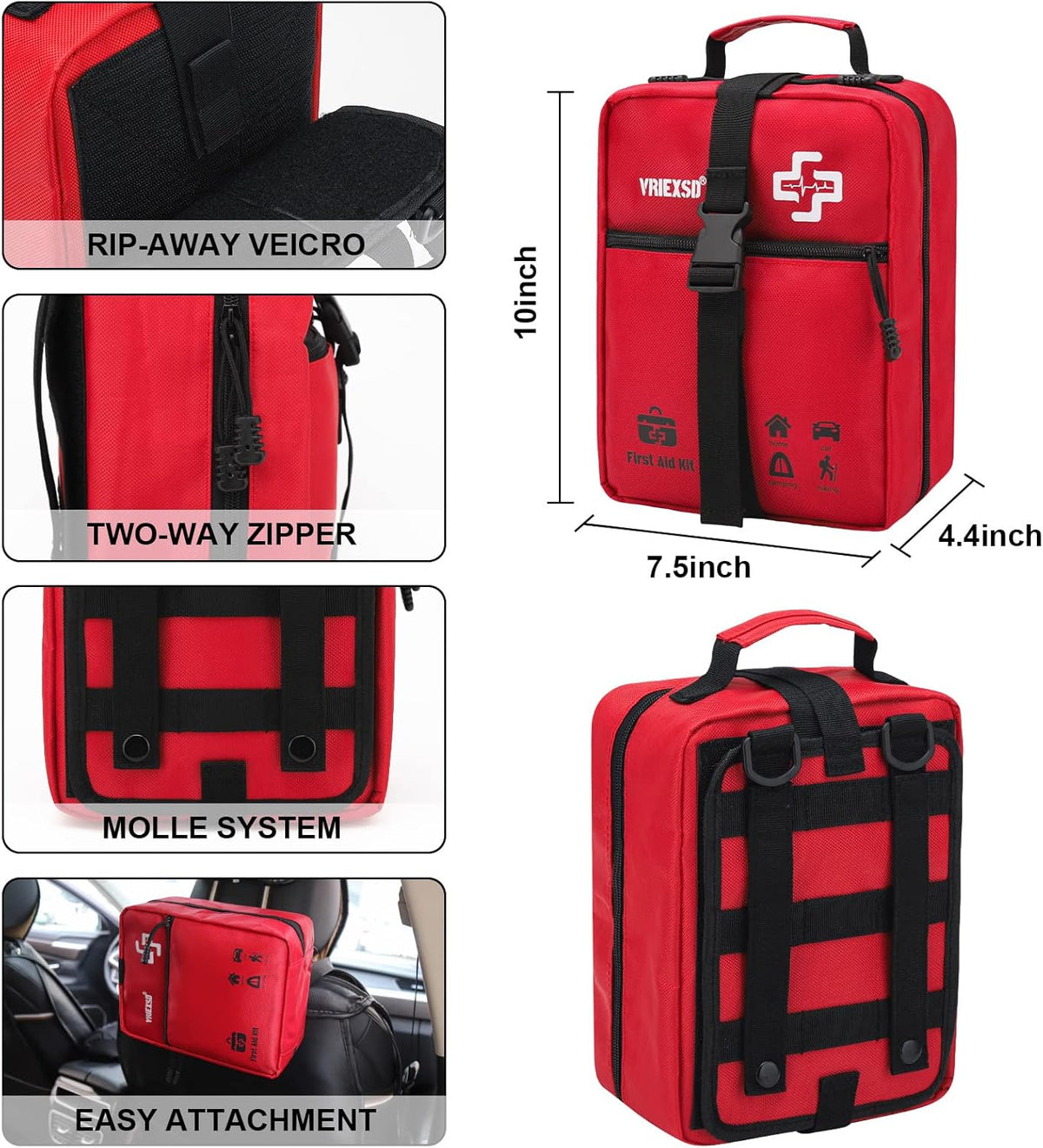VRIEXSD 400 Piece Large First Aid Kit Premium Emergency Kits for Home, Office, Car, Outdoor, Hiking, Travel, Camping, Survival Medical First Aid Bag, Red