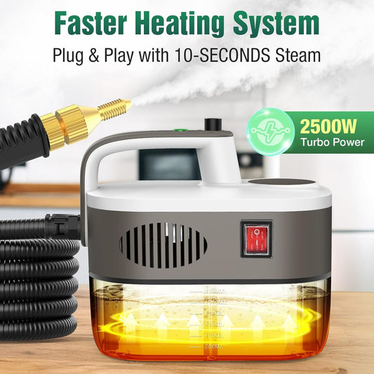 Steam Cleaner, 10s Rapid Heating Steamer with 6 Levels, 1.2L Water Tank, Portable Powerful Steamer for Cleaning without chemicals, Handheld Steam Cleaner for Home, Car, Grout, Tile (1.2L)