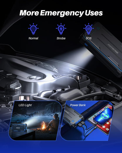 AUTOONE 6000A Car Battery Jump Starter Up to All Gas & 12L Diesel Engine, Car Battery Jumper Starter Portable 12V Jump Box with USB Output, Storage Case, LED Flashlight