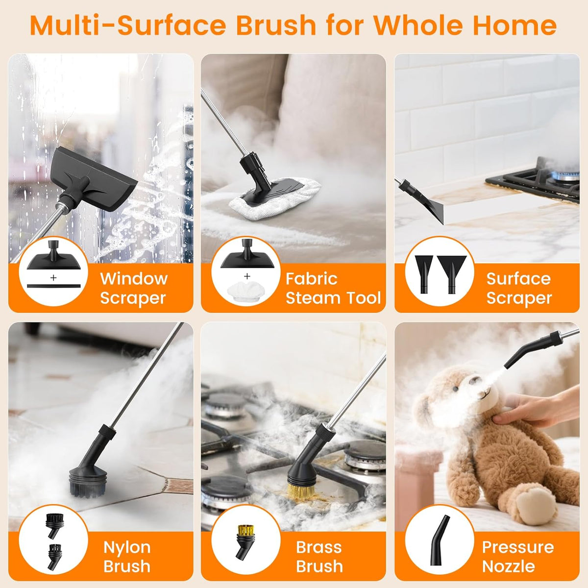 Pressurized Steam Cleaner, 3-Level Adjustable Handheld Steamer Cleaning for Home, 15s Fast Heat-Up & 47.3oz Tank, 2500W Multi-Surface Portable Steamer for Floor/Grout/Car/Kitchen & Bathroom