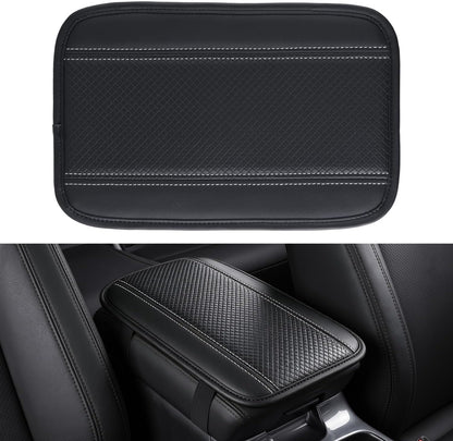 Amiss Car Center Console Cover, Upgraded Leather Car Armrest Cushion with 2 Storage Pockets, Universal Waterproof Cushion Pad, Non-Slip Car Interior Accessories, Fits Most Sedans SUVs Trucks (Black)