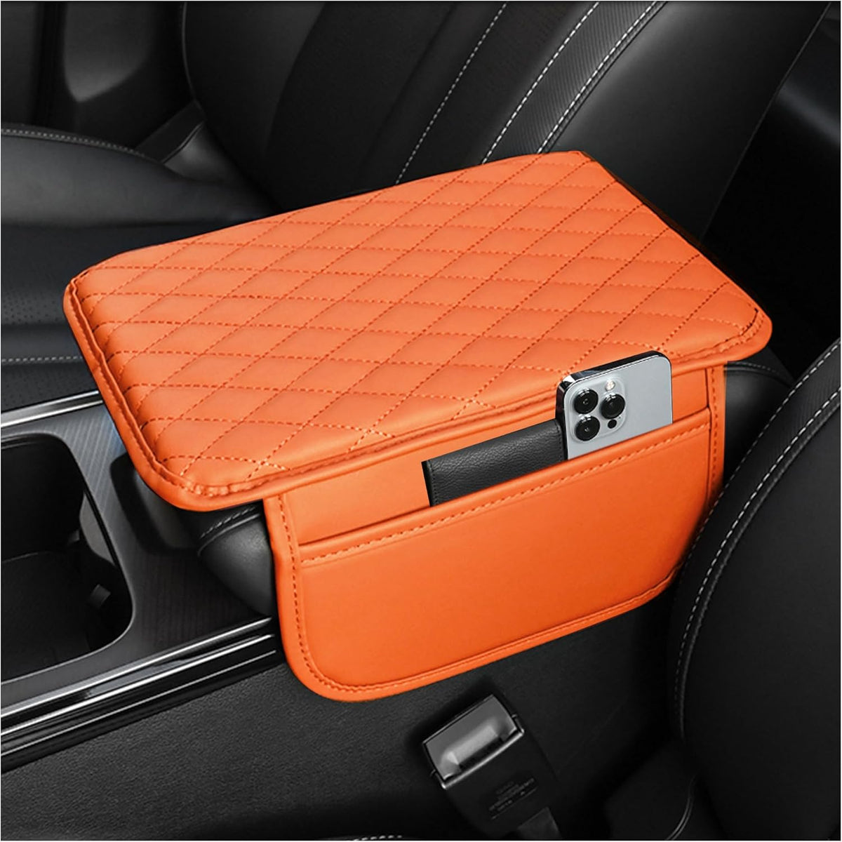 Stacool Upgraded Car Center Console Cover,Microfiber Leather Car Armrest Cover Cushion with 2 Storage Bags,Universal Car Armrest Storage Box (Black)