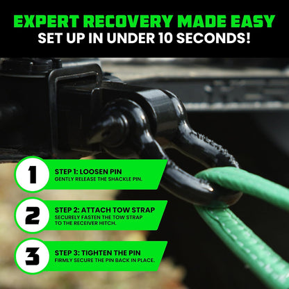 Rhino USA Heavy-Duty Recovery Gear Combos Off-Road Truck Vehicle Recovery, Best Offroad Towing Accessories - Backed for Life (20' Strap + Hitch)
