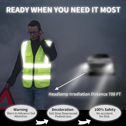 Reflective Mesh Safety Vest, Breathable Hi Vis Vest Construction Work with 5 Pockets and Zipper for Men Women