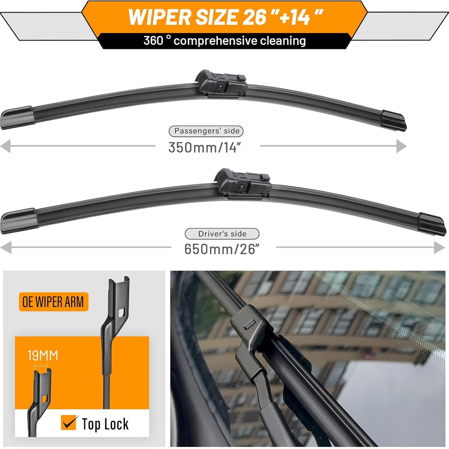 AUTOBOO 26"+19" Windshield Wipers Replacement for Tesla Model 3 2017 2018 2019 2020 2021 2022 2023 2024 2025 Model Y 2020 2021 2022 2023-2025 -Original Factory Quality (Pack of 2) - Colors A