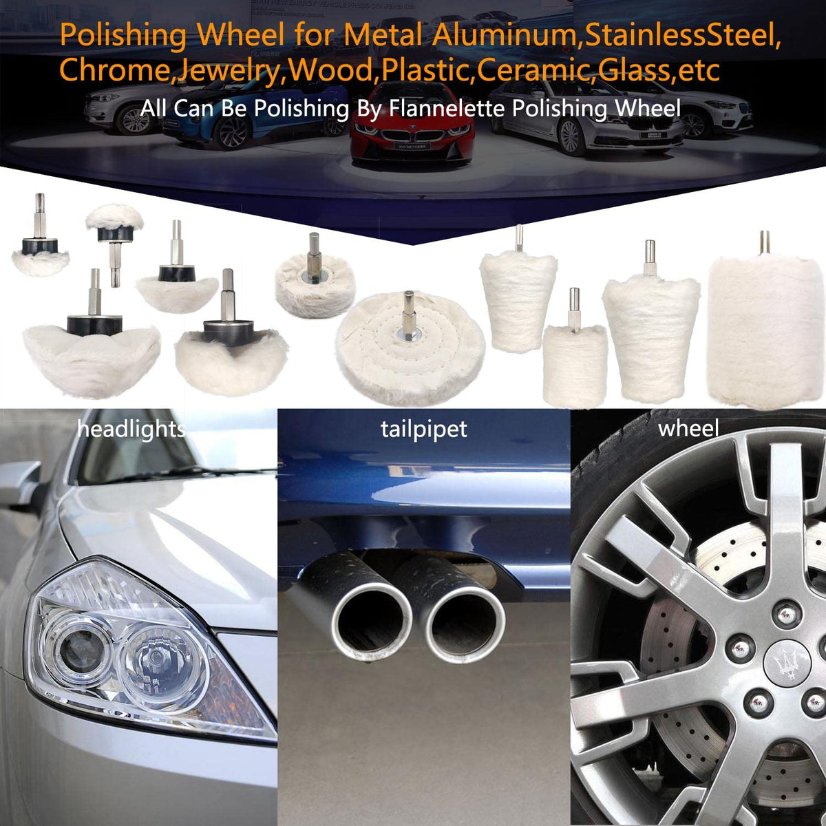 6 pcs Buffing Wheel for Drill,Buffing Pad Polishing Wheel Kits,Wheel Shaped Polishing Tool for Metal Aluminum,Stainless Steel,Chrome,Jewelry,Wood,Plastic,Ceramic,Glass,etc