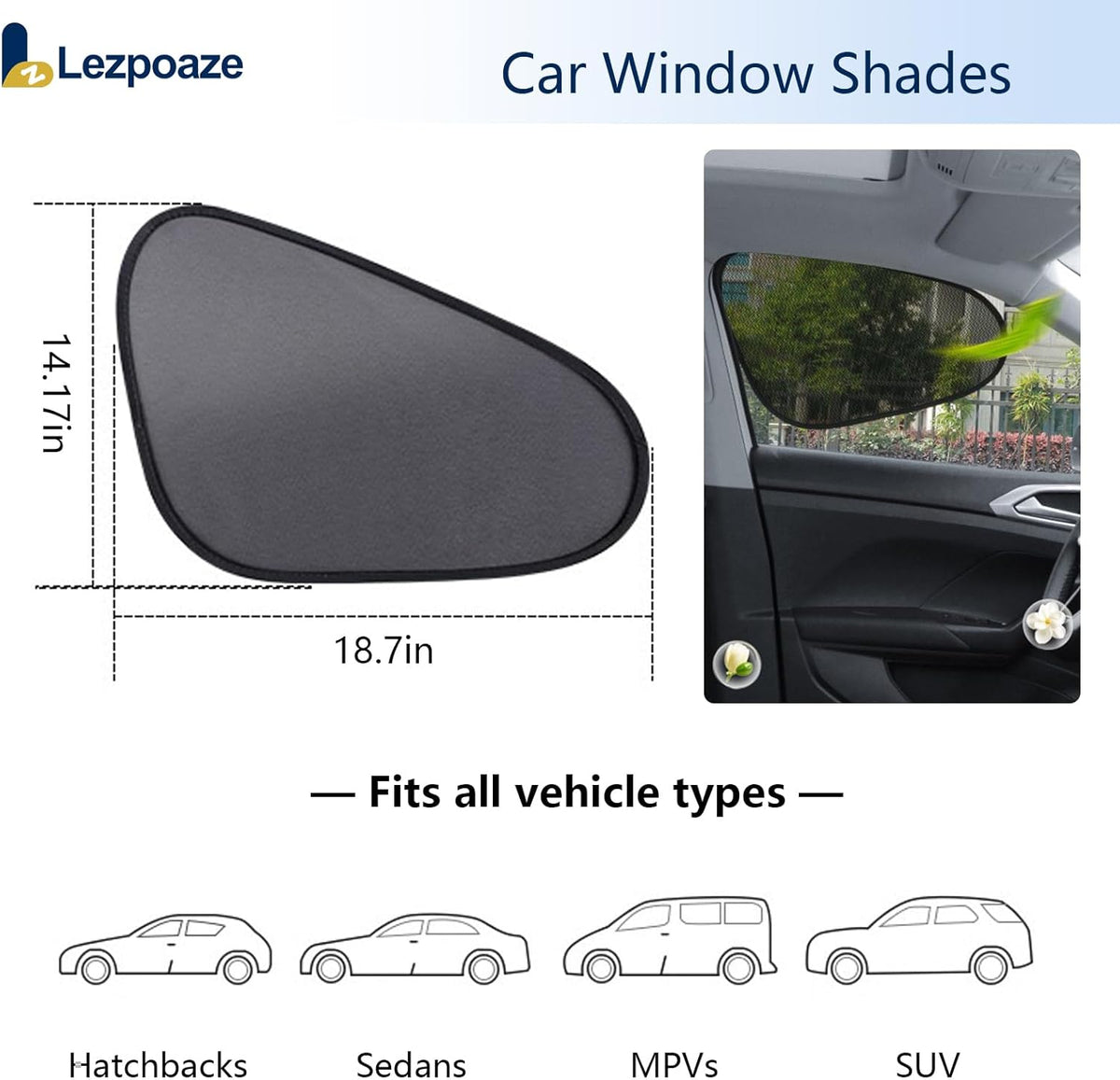 2-Pack Car Window Shades | Mesh Static adsorption Side Window Anti-UV Sunshade Curtain | Universal Fit 99% Vehicles | Foldable Car Shades