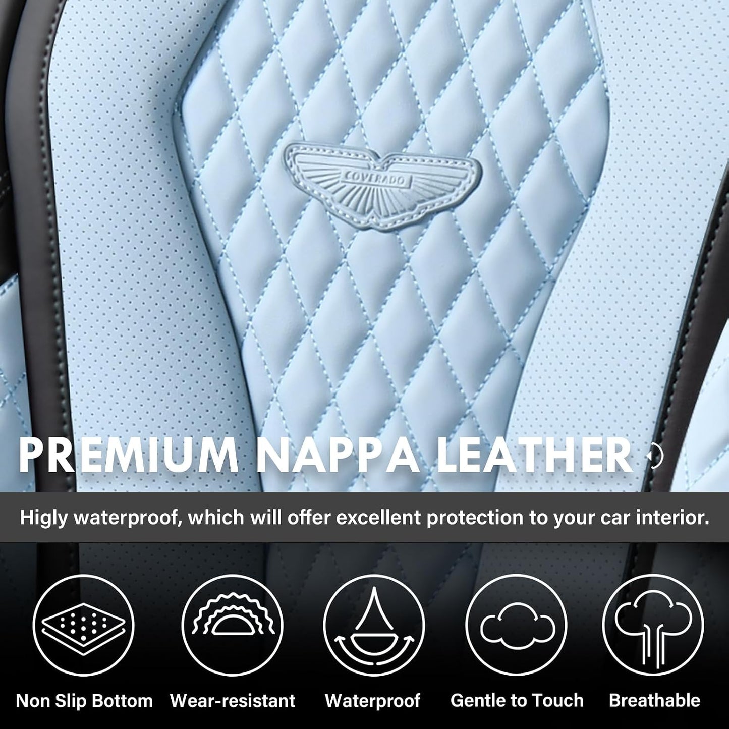 Coverado Seat Covers, Car Seat Covers Full Set, Black Car Seat Cover, Car Seat Covers Front Seats Back Seat Cover, Waterproof Car Seat Cushion, Leather Seat Covers Seat Protector Fit for Most Cars