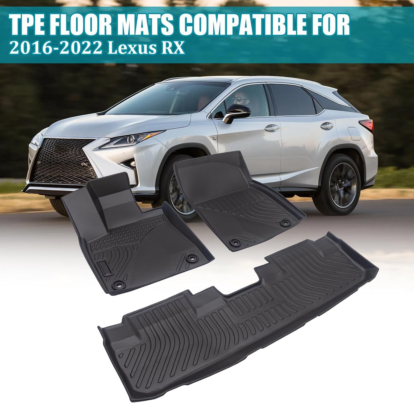All Weather Floor Mats for 2016-2019 Chevy Cruze (No Fit 2016 Cruze Limited), Chevy Cruze Floor Mats, 1st and 2nd Maximum Coverage, 3D Waterproof TPE Rubber Protector Car Mats Full Set Liners
