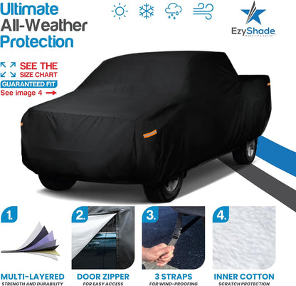 EzyShade 10-Layer Car Cover Waterproof All Weather - See Vehicle Size-Chart - Car Covers for Automobiles & Car Snow Cover - Full Exterior Covers - Winter Rain Sun SUV Sedan. Size A4 (See SizeChart)