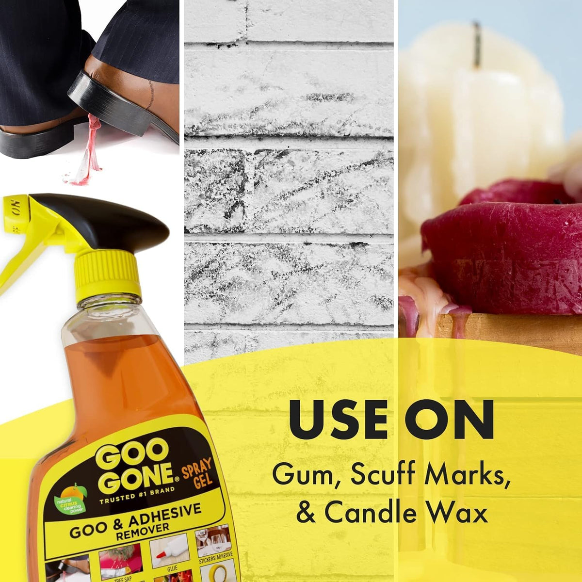 Goo Gone Spray Adhesive Remover Gel 12 Oz with Scraper, Removes Glue, Stickers, Tape Residue, Grease, Gum & Wax, Adhesive Spray with Citrus Cleaning Power for Hard Surfaces, Carpets & Fabrics