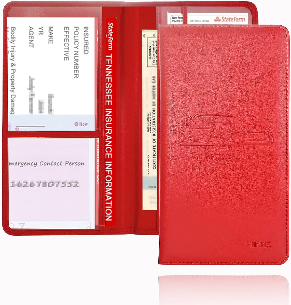 Car Registration and Insurance Card Holder - Leather Vehicle Glove Box Automobile Documents Paperwork Wallet Case Organizer for ID, Driver's License, Key, Cards - Car Accessories for Women&Men