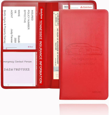 Car Registration and Insurance Card Holder - Leather Vehicle Glove Box Automobile Documents Paperwork Wallet Case Organizer for ID, Driver's License, Key, Cards - Car Accessories for Women&Men