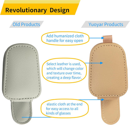 Yuoyar Magnetic Leather Sunglasses Holder for Car, 2 Packs (Black) | Magnetic Car Visor Accessories