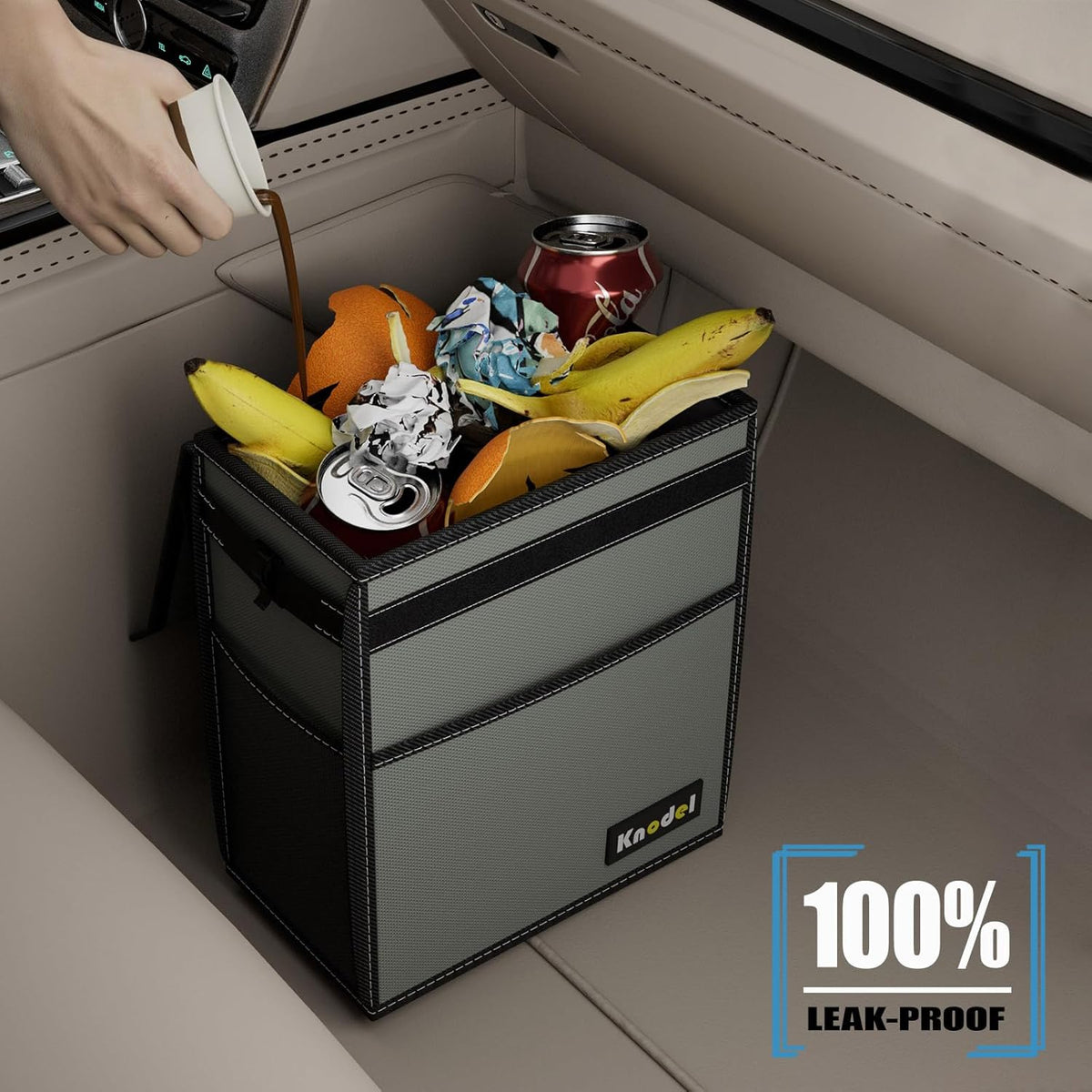 K KNODEL 2 Gallon Black Leak-Proof Waterproof Car Trash Can with Lid