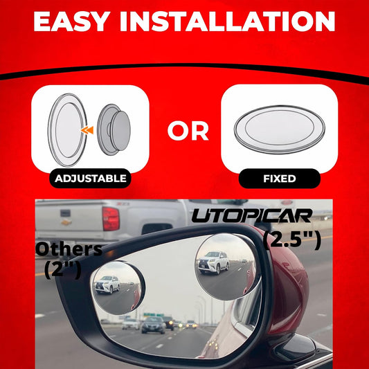 Utopicar Long Blind Spot Car Mirror Aesthetic Convex Mirrors 5.3” x 1.3” - Side Mirror Engineered Design - Up & Down Adjustable - Blind Spot Rear View Mirrors for Car (2-Pack)