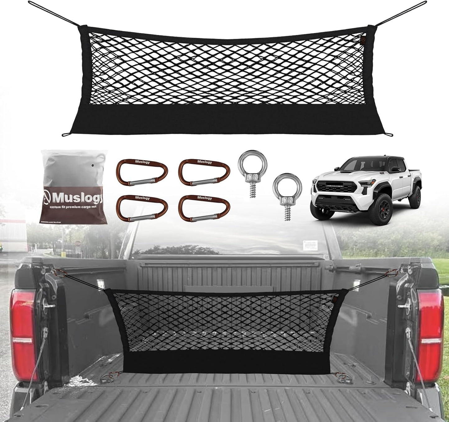 Muslogy Truck Bed Cargo Net Trunk Netting Compatible with 2023-2025 2026 Honda CR-V Accessories, Pickup Cargo Organizer SUV Sedan Storage Net w/Heavy Duty Carabiners - Colors A