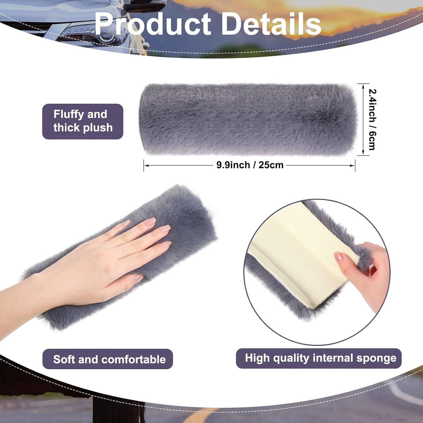 Boao 4 Pack Faux Sheepskin Car Seat Belt Pads Seatbelt Protector Soft Seat Belt Shoulder Strap Cover Comfort Harness Pad(Black, 9.9 Inch)